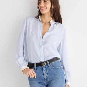 NWT J Crew drapey cupro-blend ruffle-trim shirt in stripe